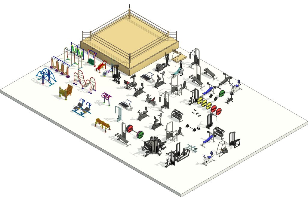 Pack Of 58 Objects For Gym Equipment In Revit Library Revit Free