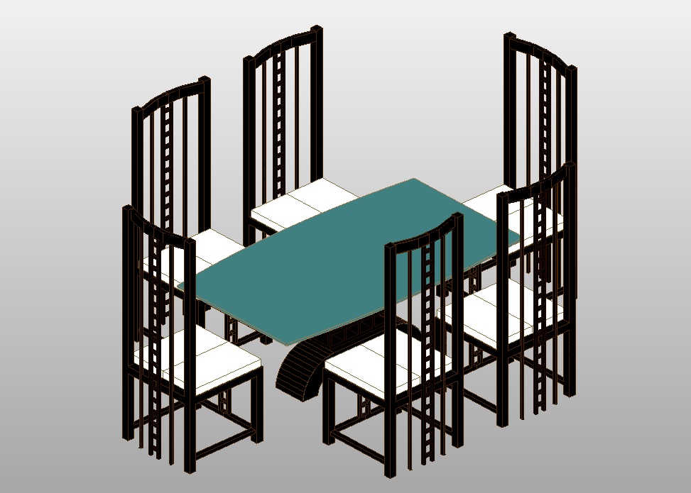 Dining table set with 6 detailed chairs