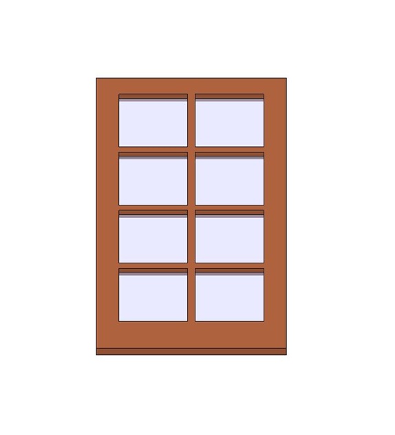 Single glass door with eight panes