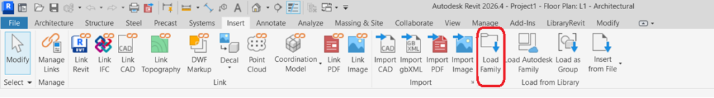 How to Load a Revit Family Into a Project (Every Method Explained) 2 How to load a Revit family from the Insert tab in Revit 2026
