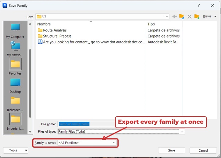 Save all loaded families in Revit at once with Save As Library