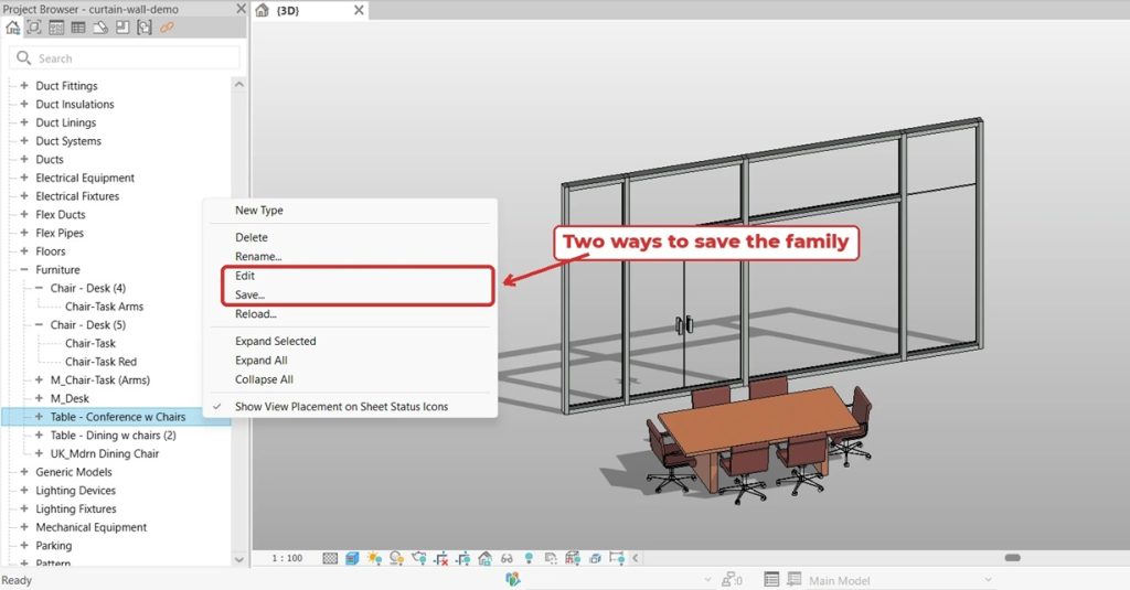 Saving a single family from a Revit project via Edit Family