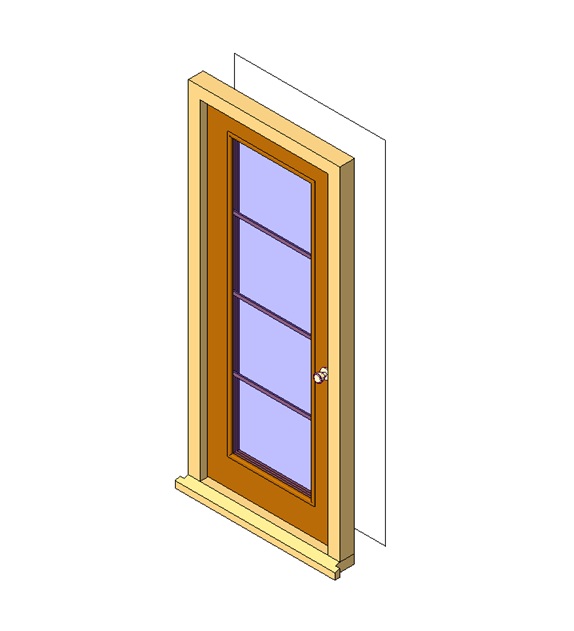 Glass door with five divided panels