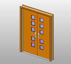 Double wooden door with modern glass inserts
