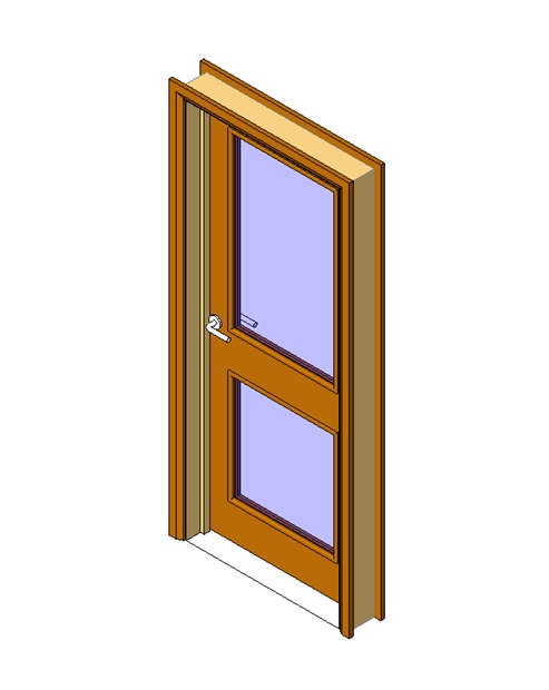 Wooden door with two glazed panels