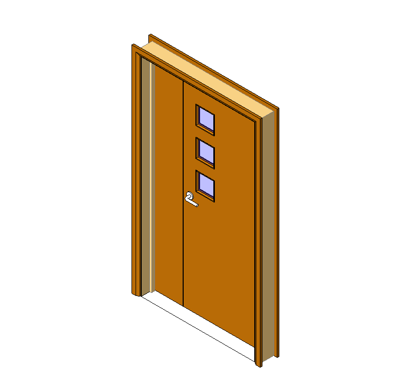 Wooden door with 3 square glass inserts 1 wooden door