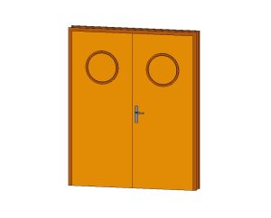 Double door with round glass windows