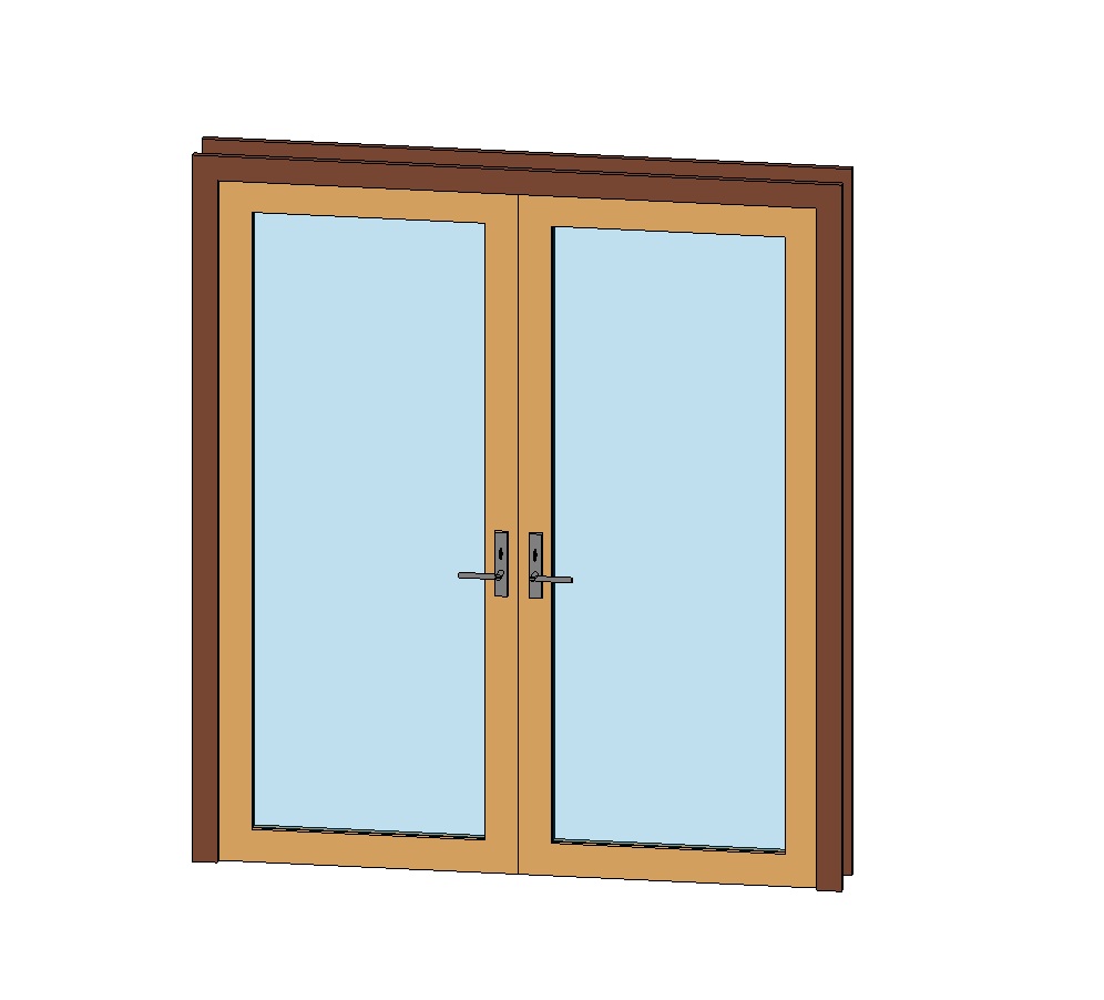 Double glass door with modern wood frame