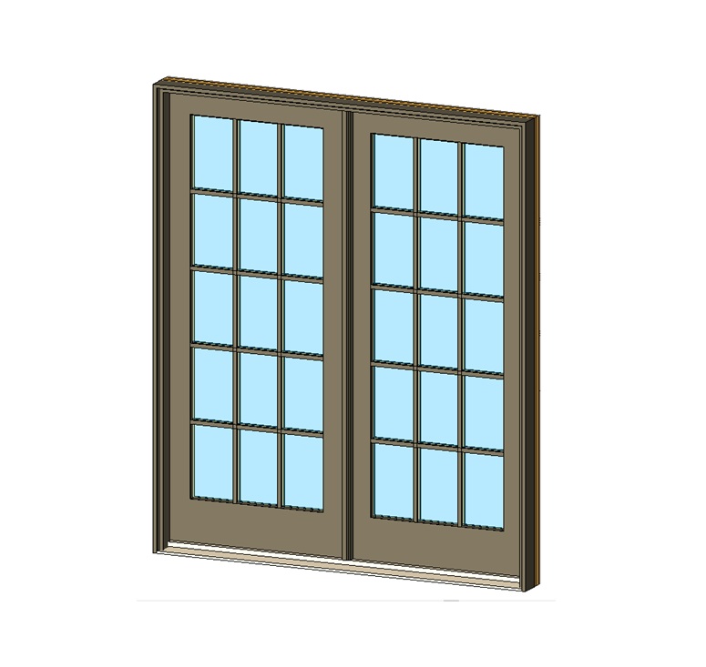 French door with 30 detailed glass panes 1 French door with 30 detailed glass panes