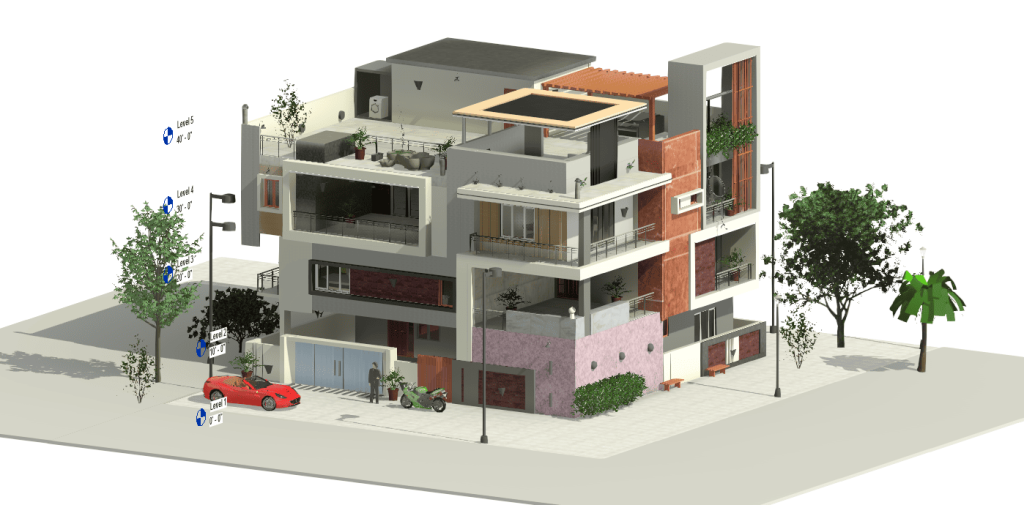Row House Rvt File Modern Residential Duplex Building In Revit | Free Download! (93.74 MB ...
