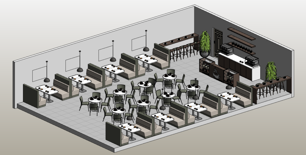 Modern Coffee Shop Interior Layout In Revit | Free Download! (157.66 MB ...