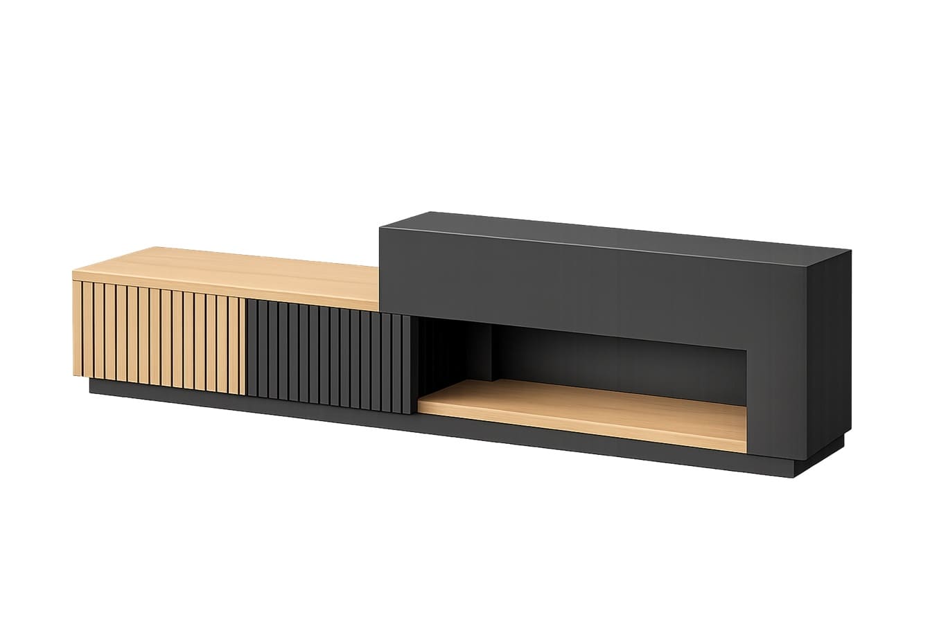 Asymmetric TV Console with Slatted Fronts