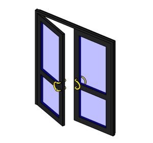 Double glass door with decorative handles