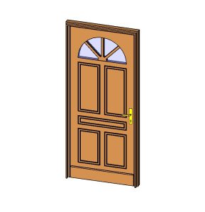 Wooden door with arched glass panel