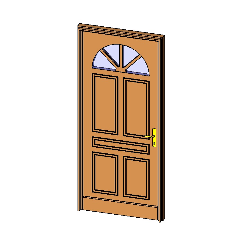 Wooden door with arched glass panel