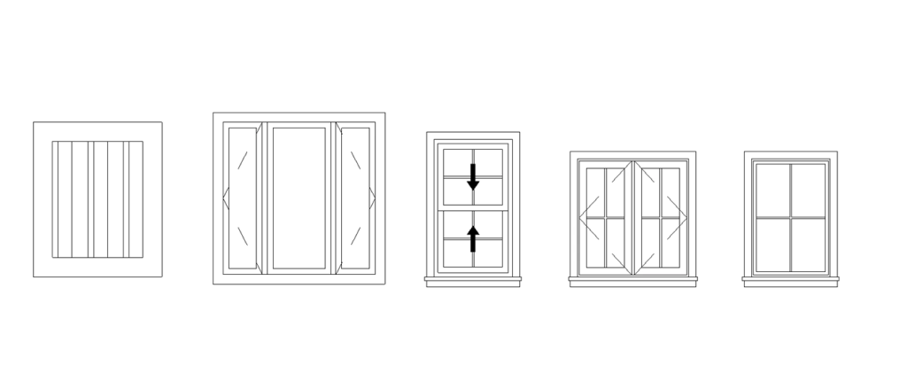Types of Revit window families by operation: fixed, casement, sliding and pivot