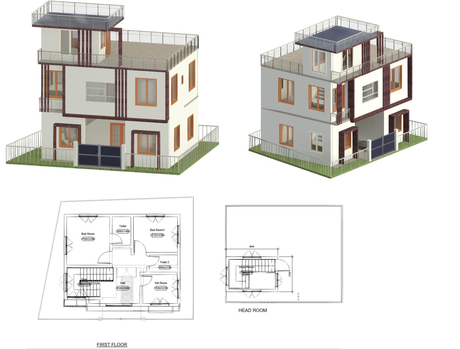 Row House Rvt File G+1 Modern House With Roof Terrace In Revit | Free Download! (19.55 MB ...