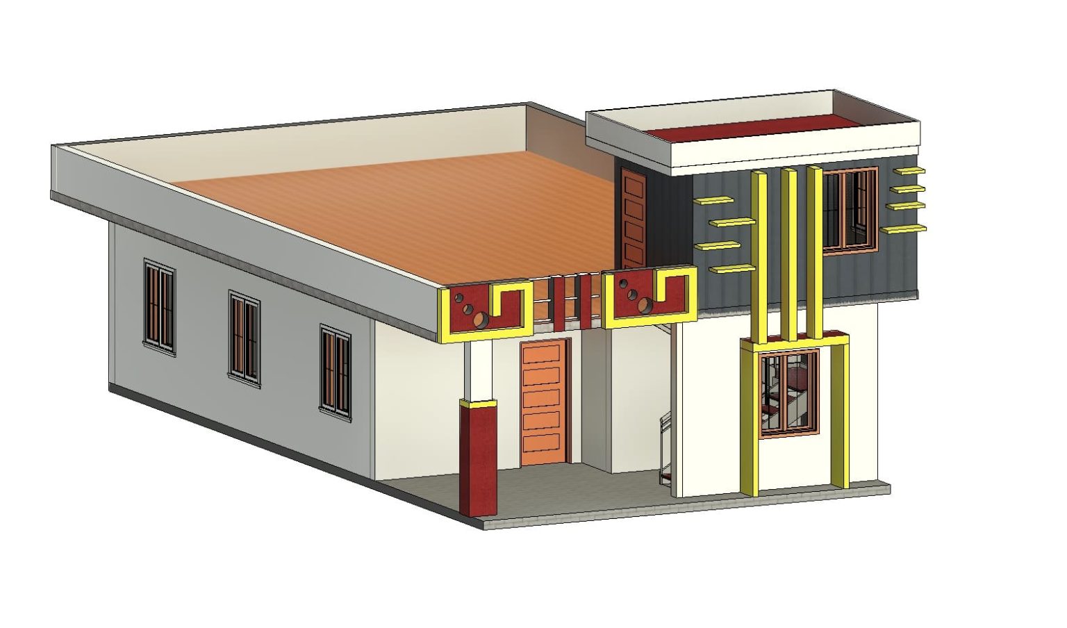 Row House Rvt File Single-Story 2BHK House In Revit | Free Download! (6.41 MB) | Library Revit