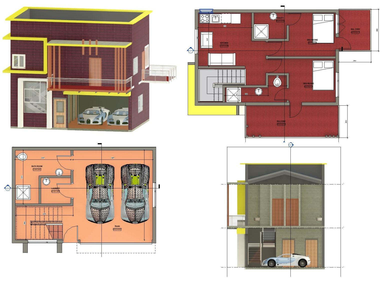 Row House Rvt File Small Two‑Story House With 2‑Car Garage In Revit | Free Download! (14. ...