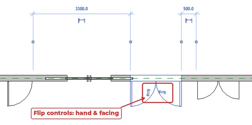 Revit door swing and flip controls in plan view
