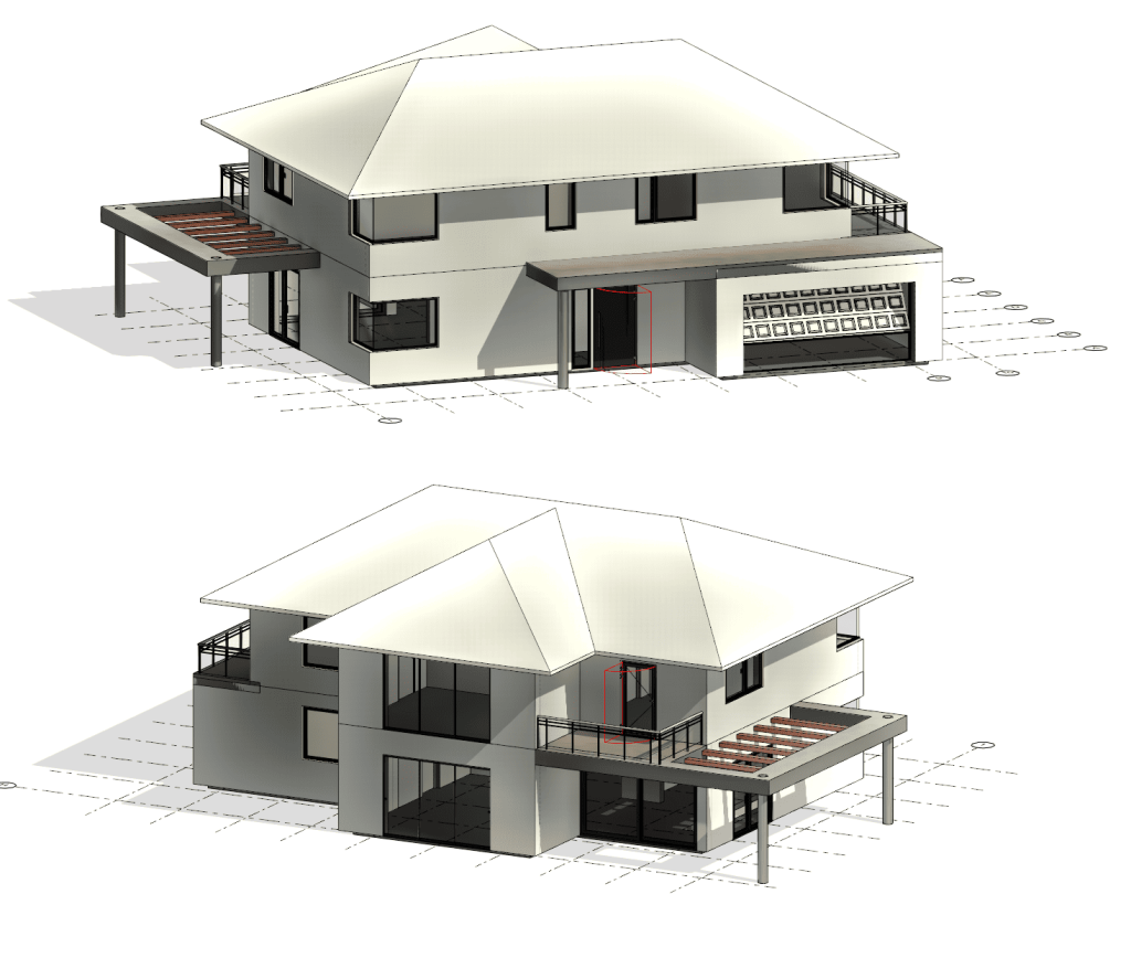 Revit House Example Contemporary Two-Story House With Hip Roof, Garage And Pergola In Revit ...