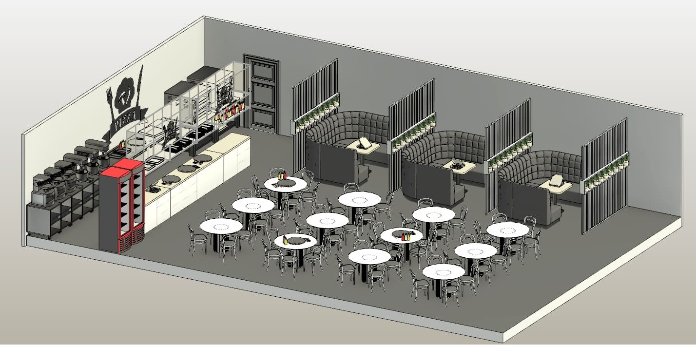 Pizzeria Template Design In Revit | Free Download! (70.99 MB) | Library  Revit, image size:1428x708