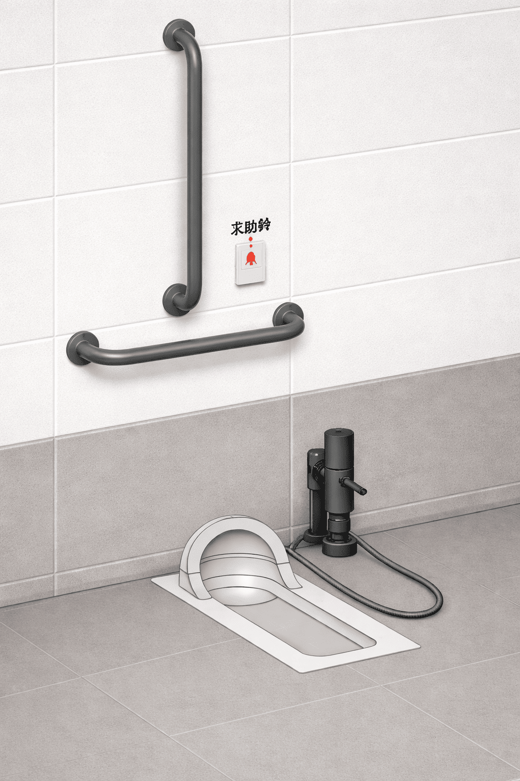 Squat Toilet with Grab Bars