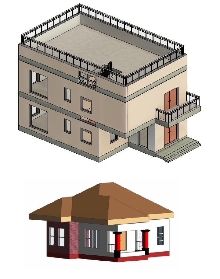 Two-Story House with Roof Terrace and Balcony