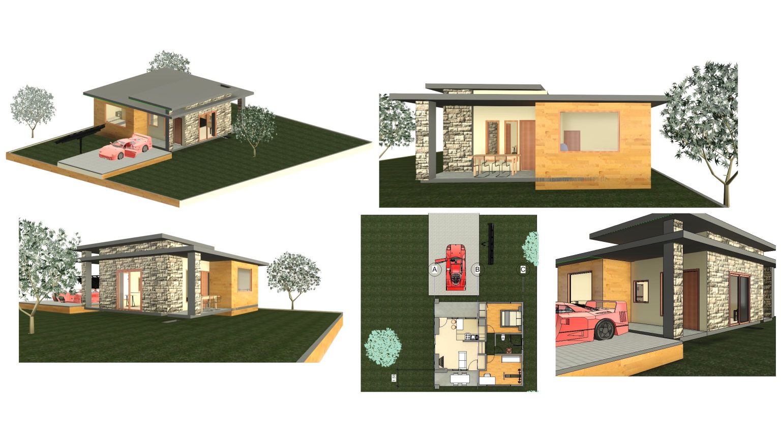 Row House Rvt File Modern Single-Story House With Carport In Revit | Free Download! (17.08 ...