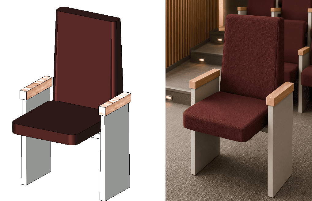 Auditorium chair with wooden arms