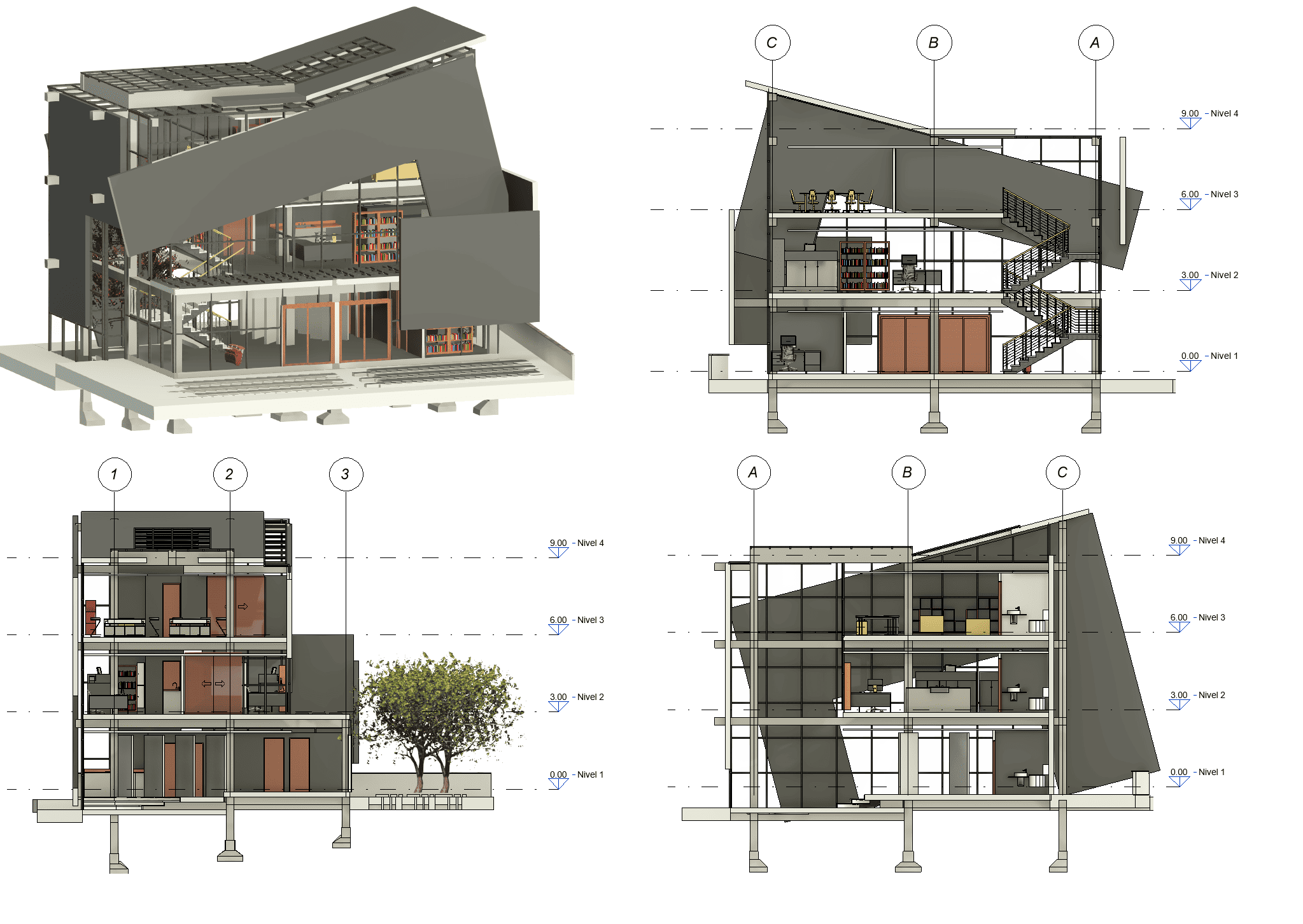 Office building with 4 levels modern