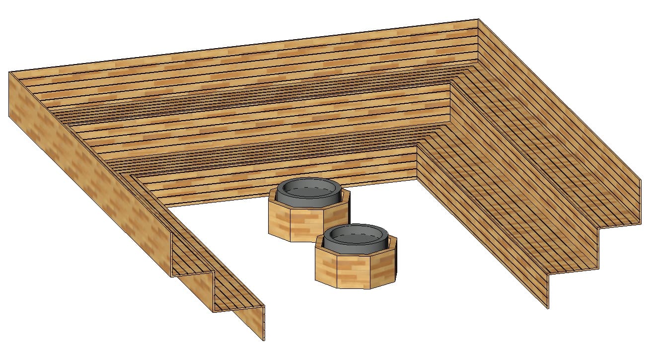 Sauna with benches and heater area