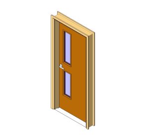 Wooden door with 2 modern glass panels