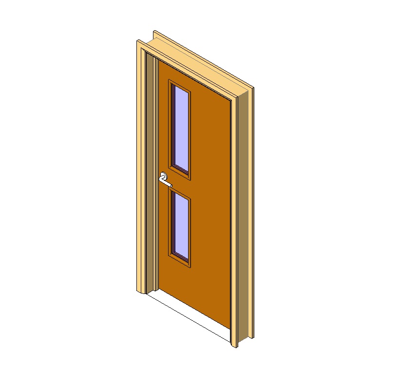 Wooden door with 2 modern glass panels