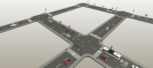 Road intersection 4-way detailed layout