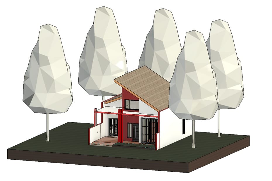 Simple house with detailed 2-bedroom plan
