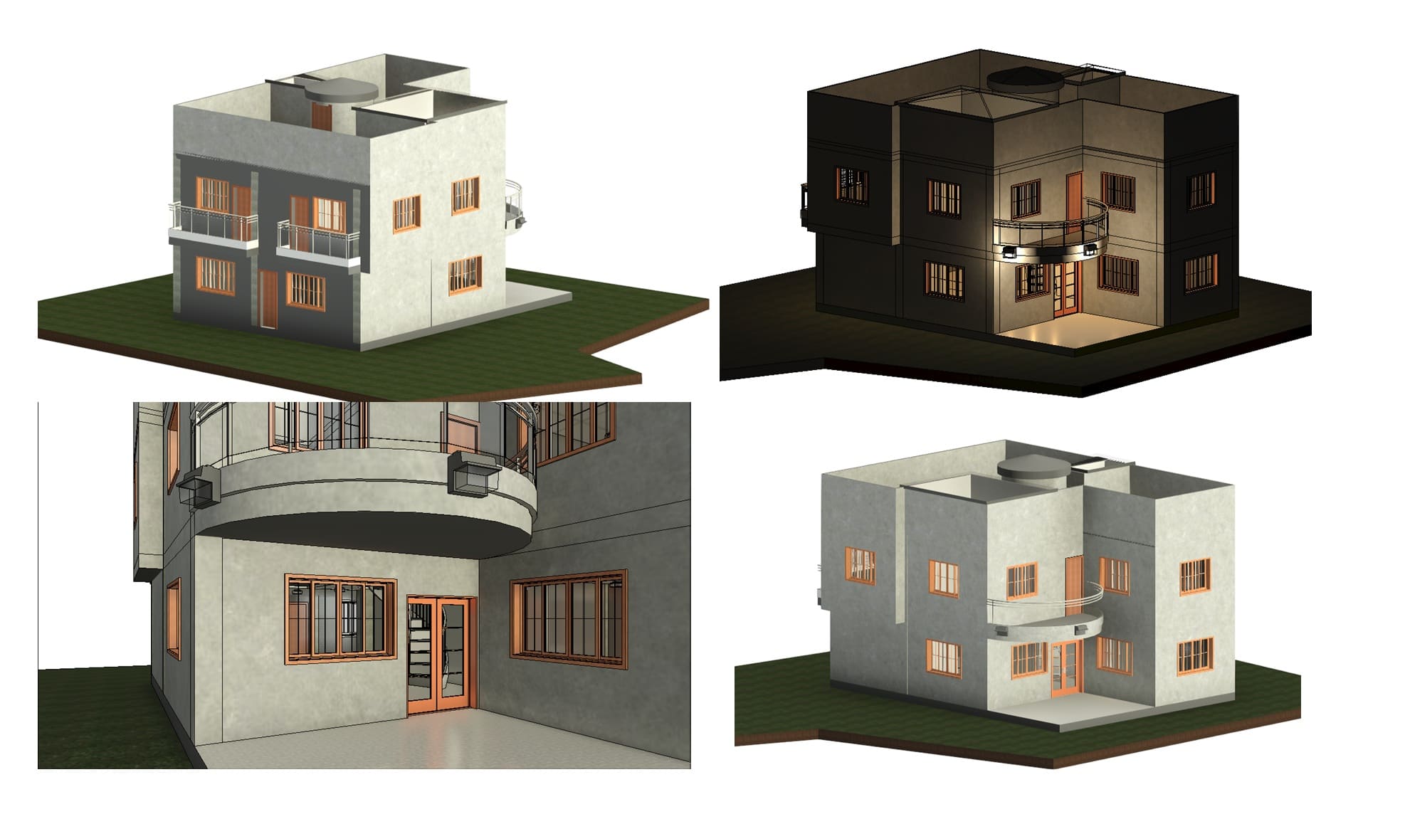 Two-story house modern curved balcony