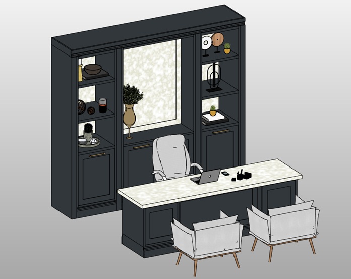 Executive home office with bookcase 1 Conjunto_Escritorio