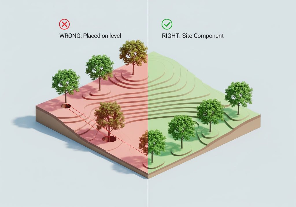 Placing Revit trees correctly on sloped topography with Site Component