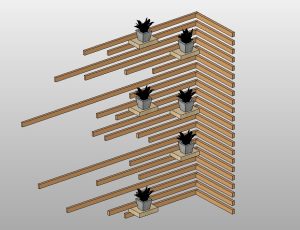 Wall decor wooden slats with planters