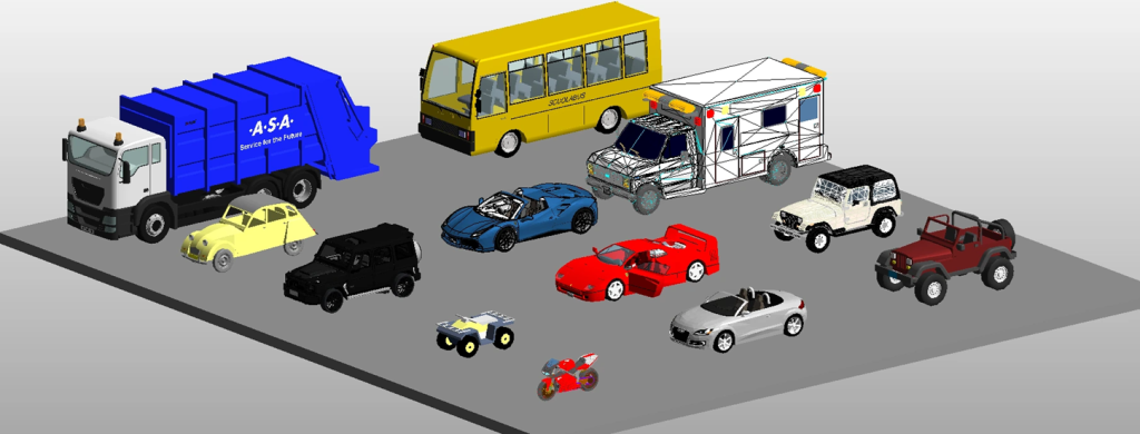 Revit vehicle families: cars, trucks, buses and motorcycles from the library