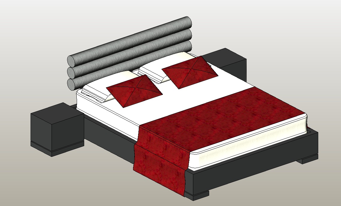 Bed with modern cylindrical headboard 1 bed Revit family