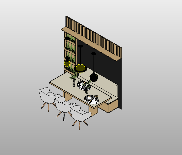 Dining Area with High Table and Green Wall