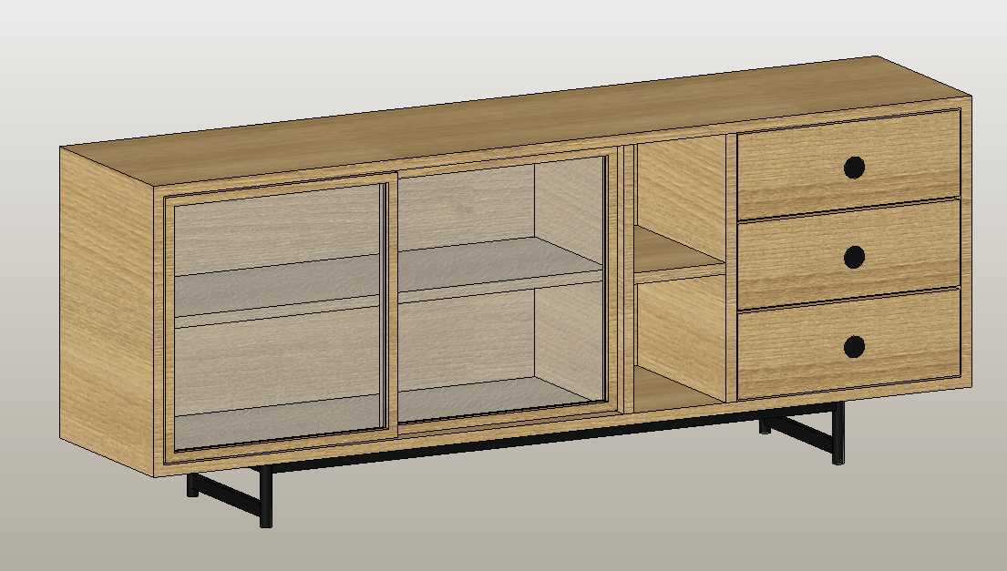 Wide sideboard with sliding glass panels