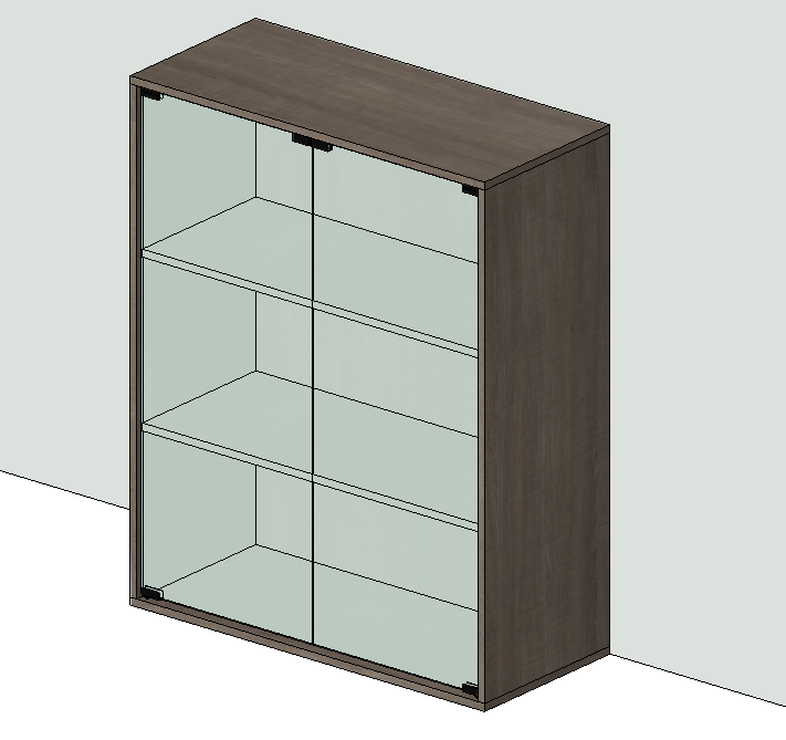 Bookcase with double sliding glass doors