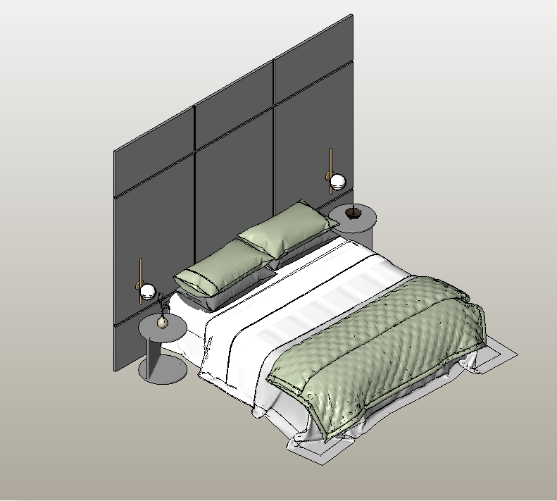 Double bed set with upholstered headboard