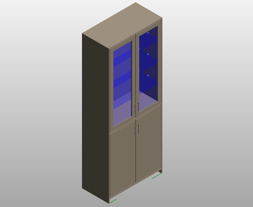 Wide display cabinet with glass doors