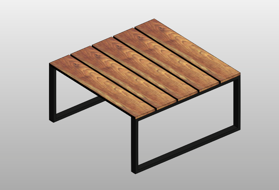 Outdoor wood plank table steel frame