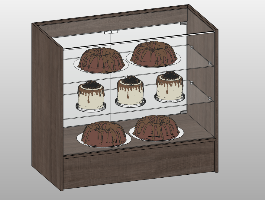 Bakery display case with pastries