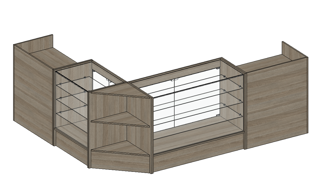 Corner retail display counter glass shelves